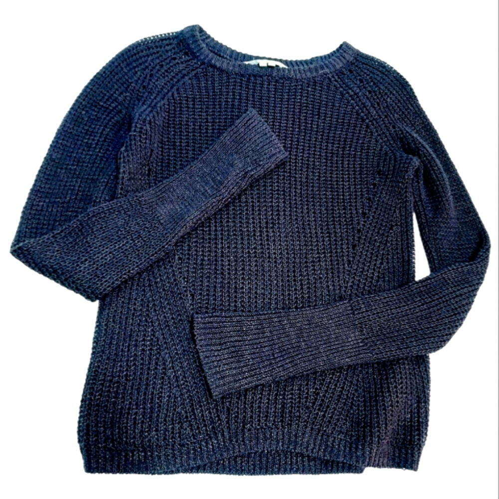 Sea Bleu Linen Blend Open Knit Navy Sweater, S